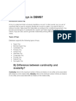 Qno1 A) Various Keys in DBMS?: B) Difference Between Cardinality and Modality?