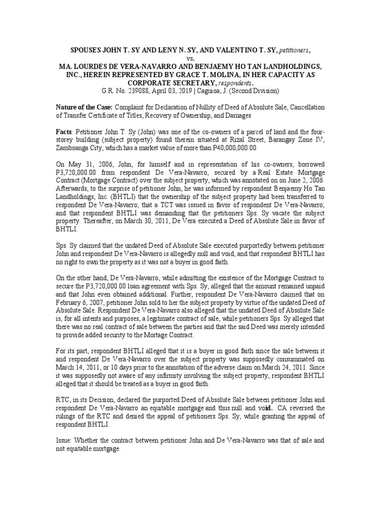 17 Equitable Mortgage Sps Sy | PDF | Mortgage Law | Deed