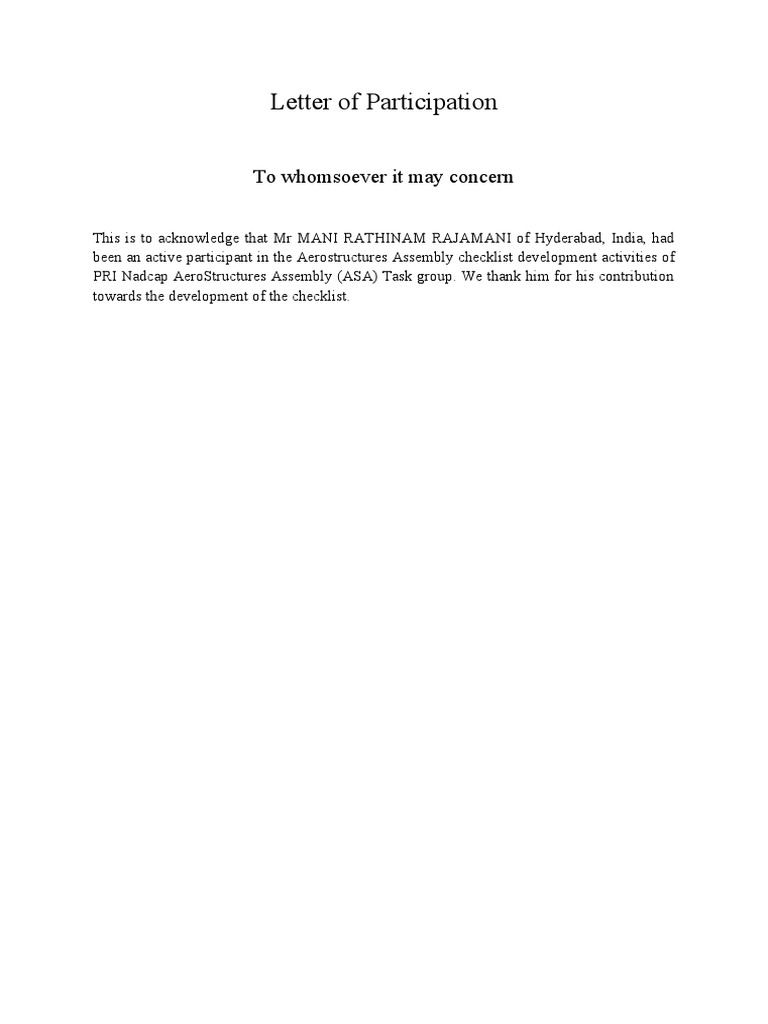 Participation Acknowledgment for Mr. Mani Rajamani | PDF | Business