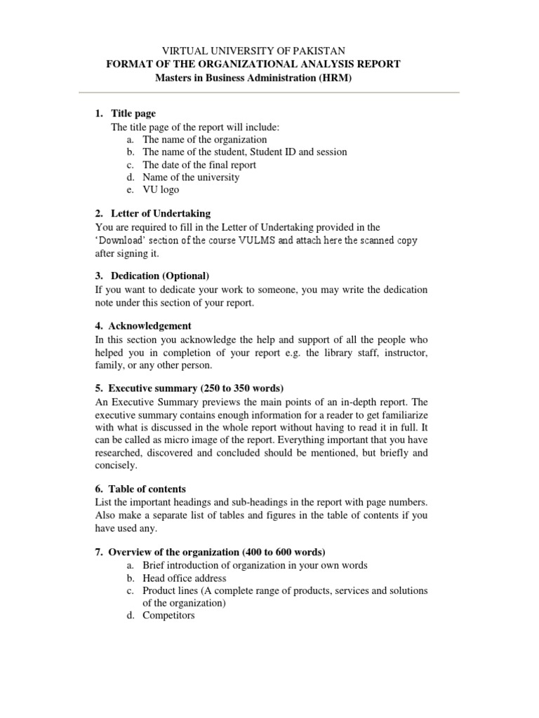 Format of Organizational Analysis Report - HRMI619 | PDF | Human ...