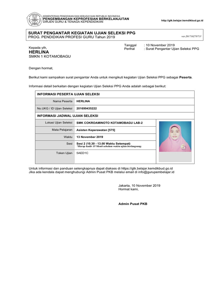 Pengumuman Ujian Seleksi PPG 2019 | PDF