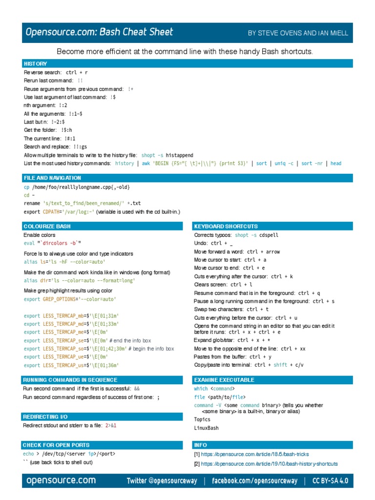 Cheat Sheet Bash | PDF | Computing | Software