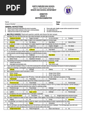 animation multiple choice exam with answers