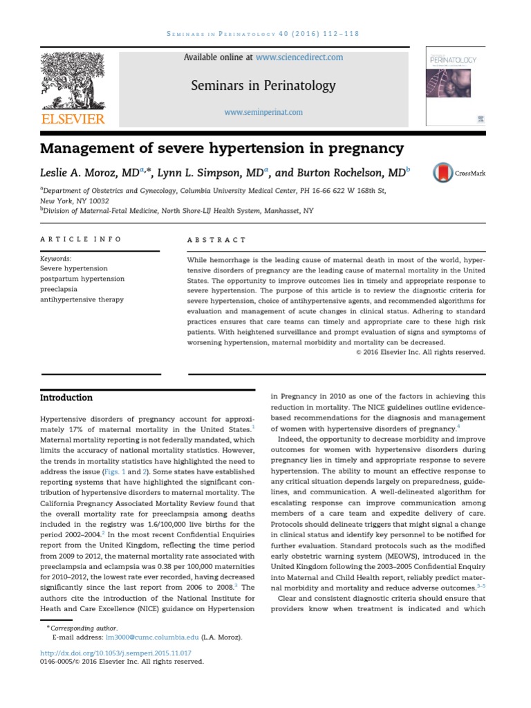 2016 Management of Severe Hypertension in Pregnancy | PDF ...