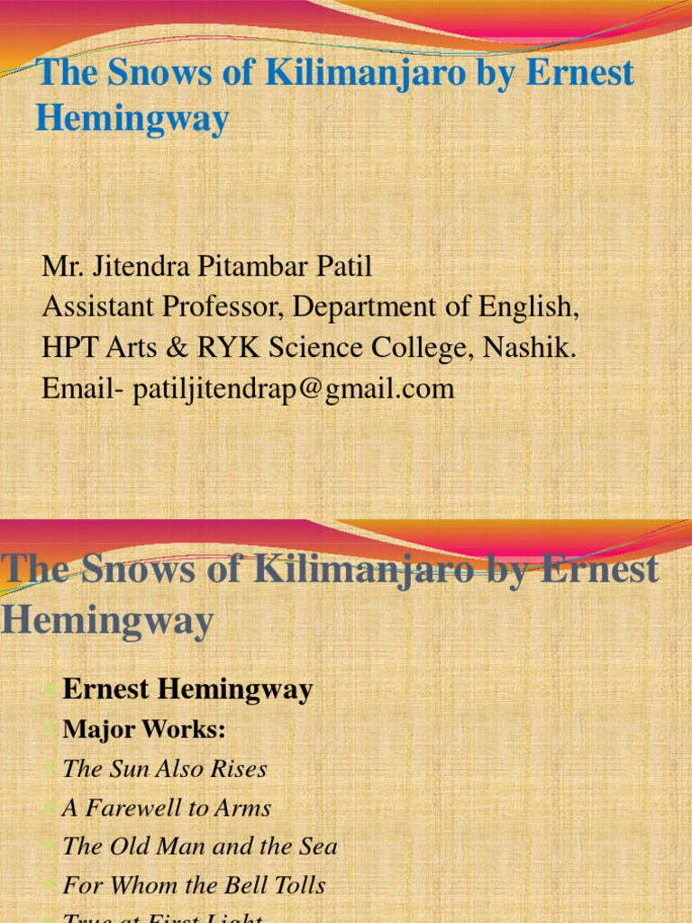 The Snows of Kilimanjaro PDF Ernest Hemingway Unrest