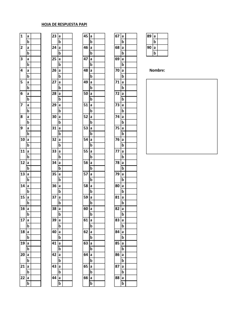 Hoja de Respuestas Test Papi | PDF