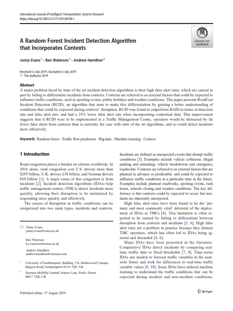 Random Forest for Incident Detection | PDF | Forecasting | Prediction