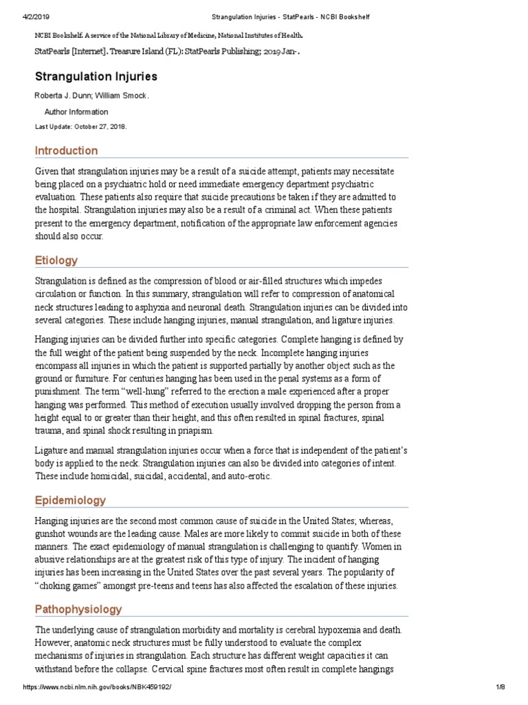 Strangulation Injuries - StatPearls - NCBI Bookshelf | PDF | Stroke ...