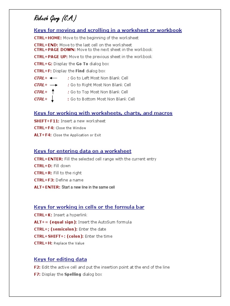 Excel Shortkeys Cheat Sheet | PDF | Worksheet | Microsoft Excel