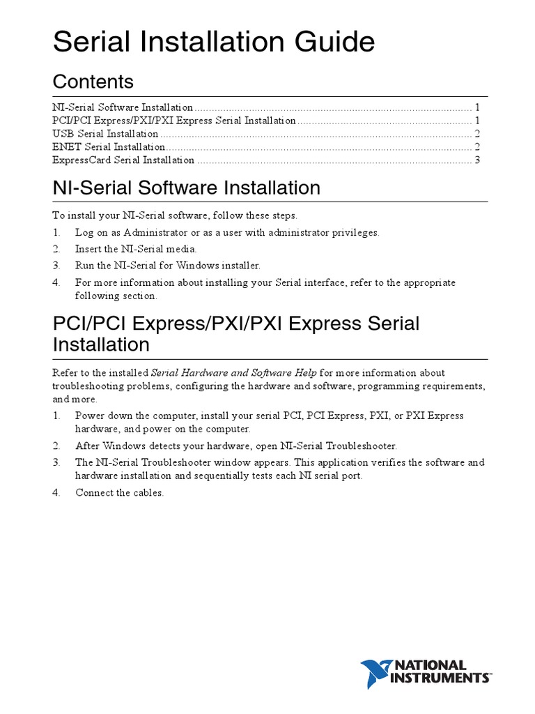 Serial Installation Guide PDF Usb Computer Hardware