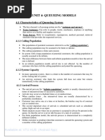 Unit 4: Queueing Models: 4.1 Characteristics of Queueing System