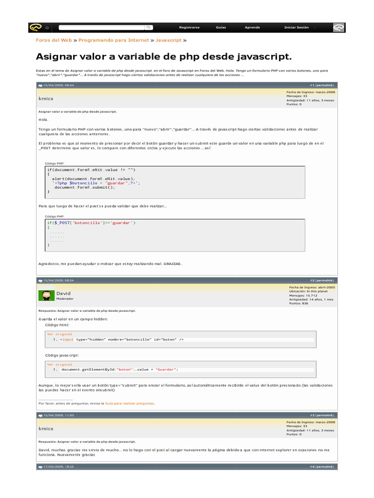 PHP y JavaScript: Asignar Valores | PDF | Script Java | Php