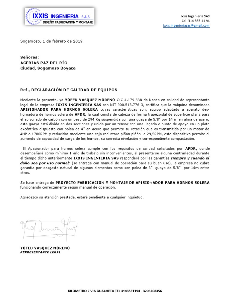 Certificación de Calidad: Apisonador APDR | PDF