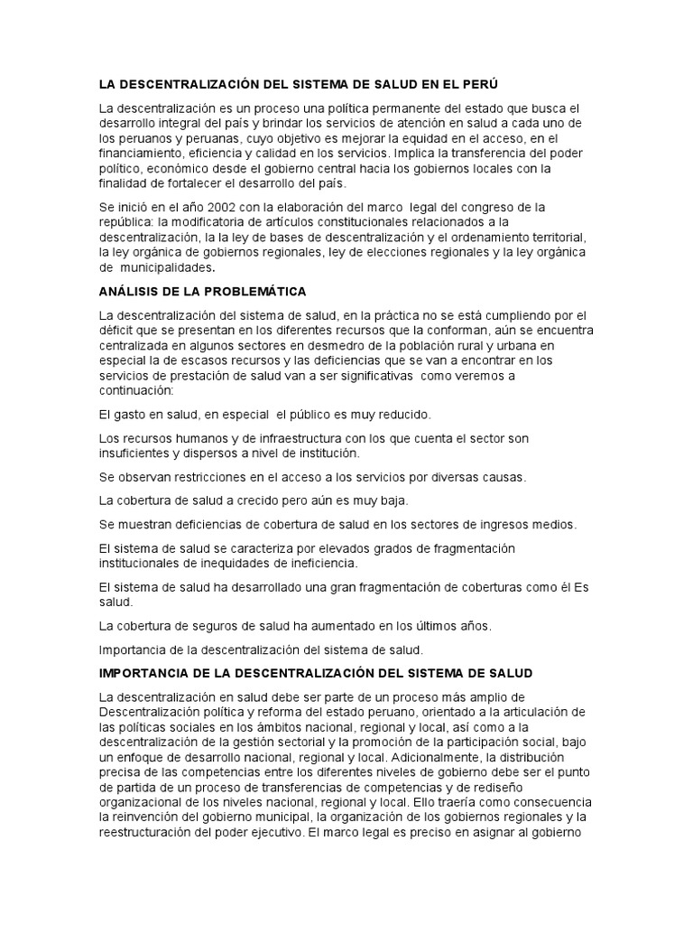 Descentralización del Sistema de Salud en Perú | PDF ...