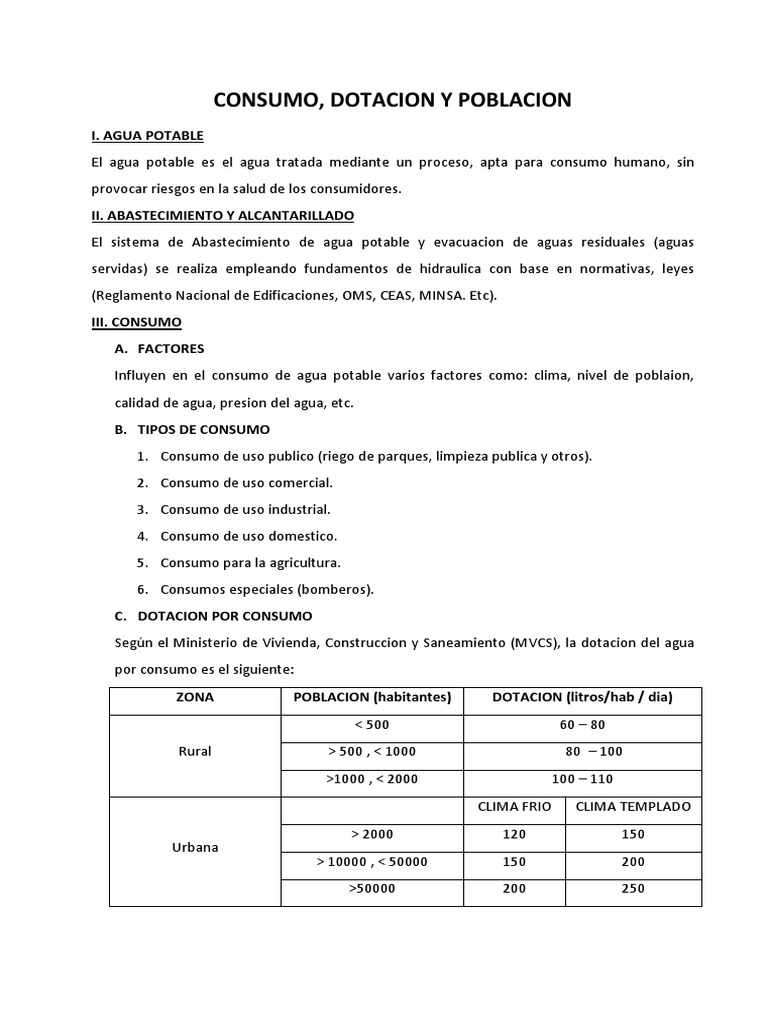 Consumo y Dotación de Agua Potable | PDF | Agua potable | Reservorio