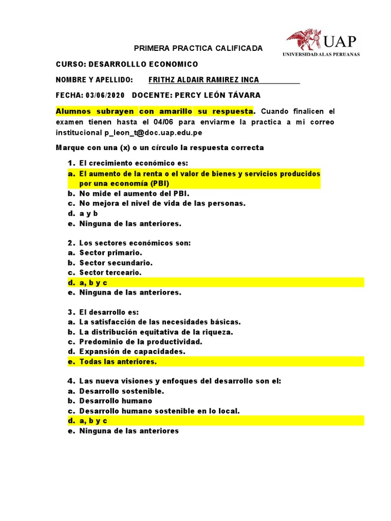 Examen de Desarrollo Económico y Humano | PDF | Índice de Desarrollo ...