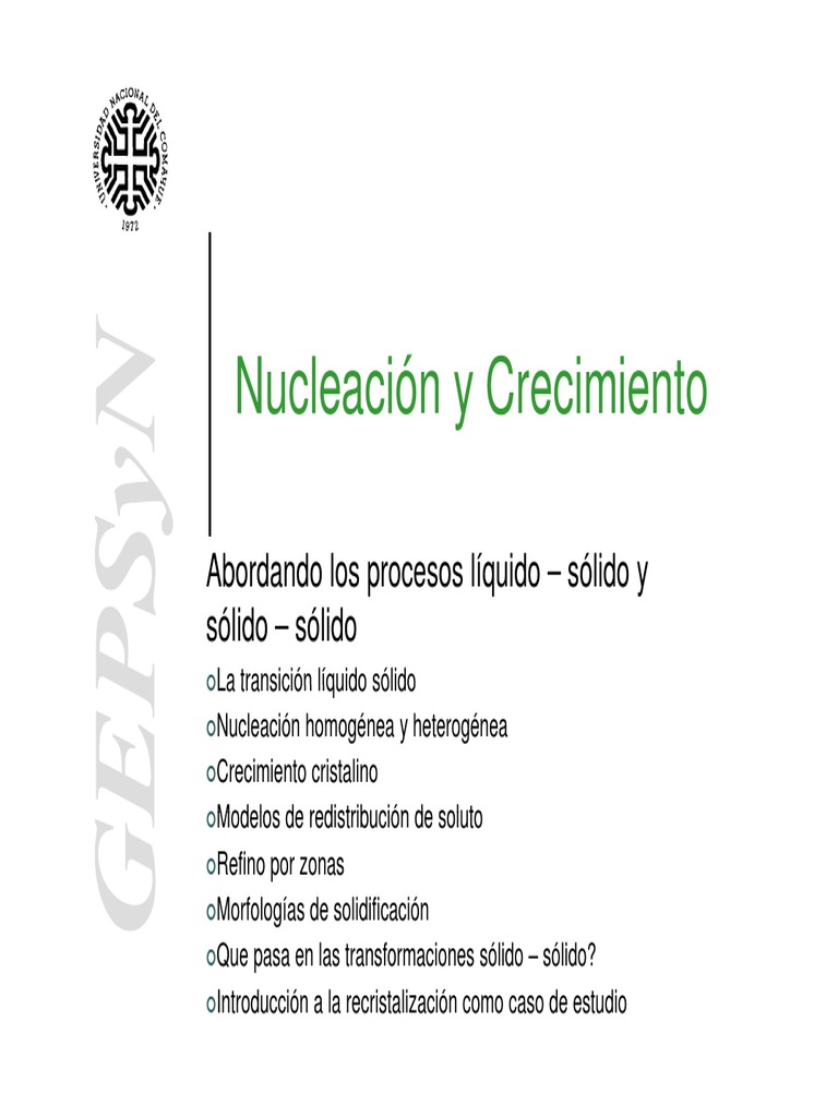 Nucleación y Crecimiento Cristalino | PDF | Nucleación | Derritiendo