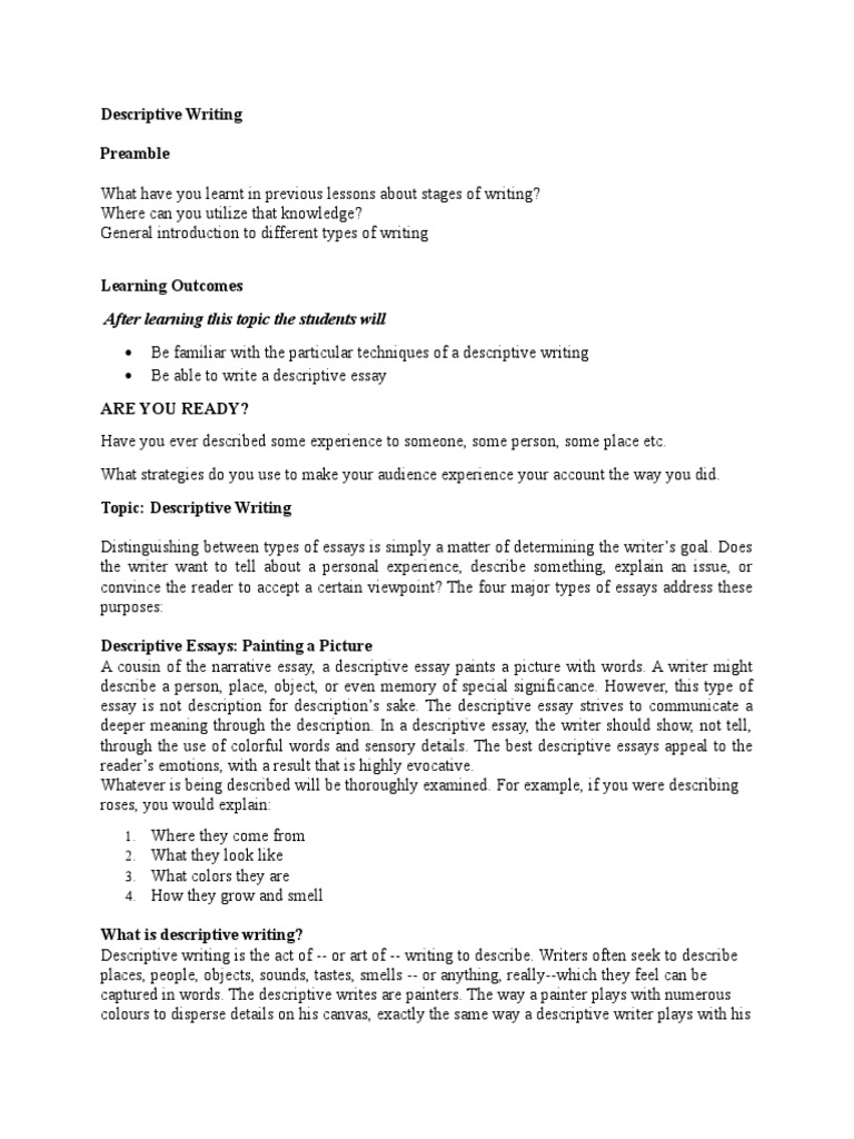 Mastering Descriptive Writing Techniques | PDF | Essays | Perception