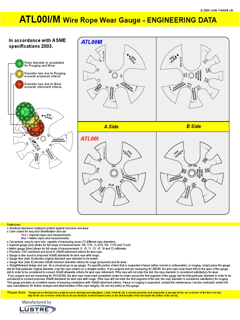 ATL00I/M Wire Rope Wear Gauge - ENGINEERING DATA | PDF | Wire | Rope