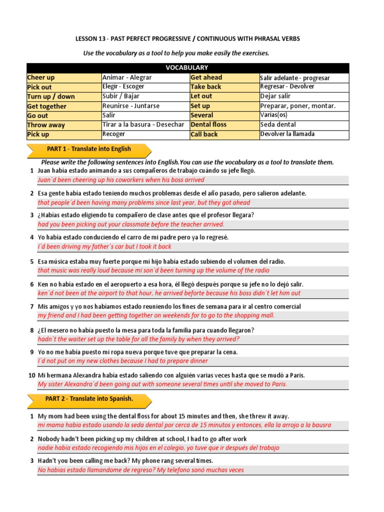 Oraciones en pasado perfecto progresivo | PDF | Idiomas
