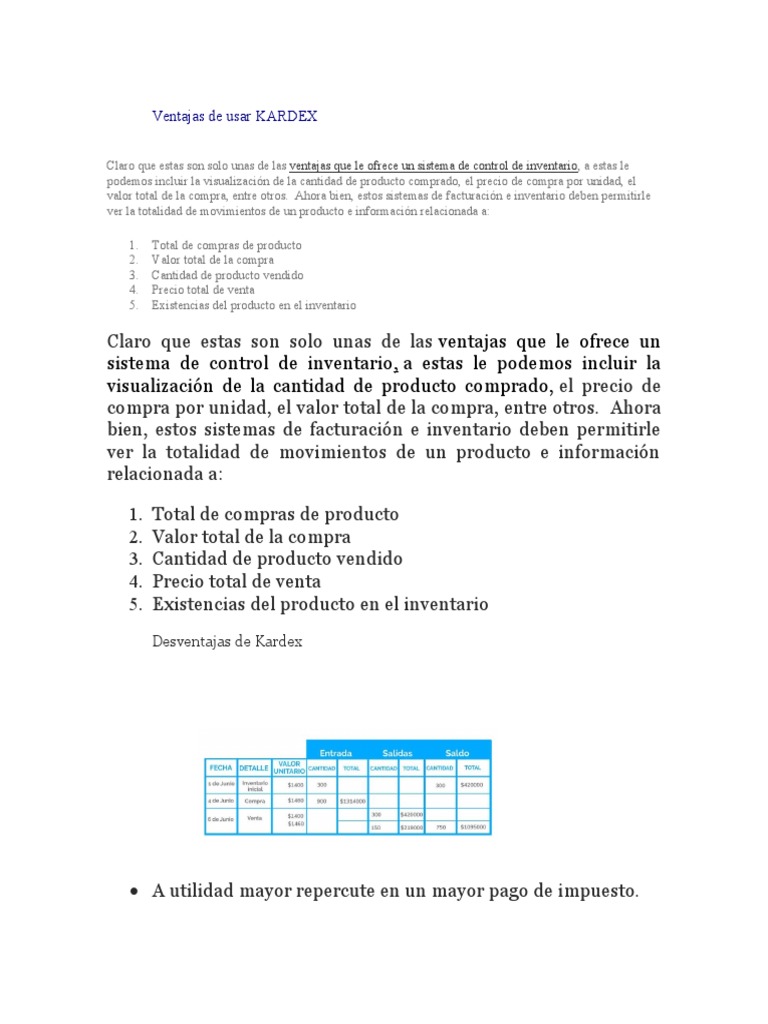 Ventajas y desventajas del Kardex | PDF | Inventario | Precios