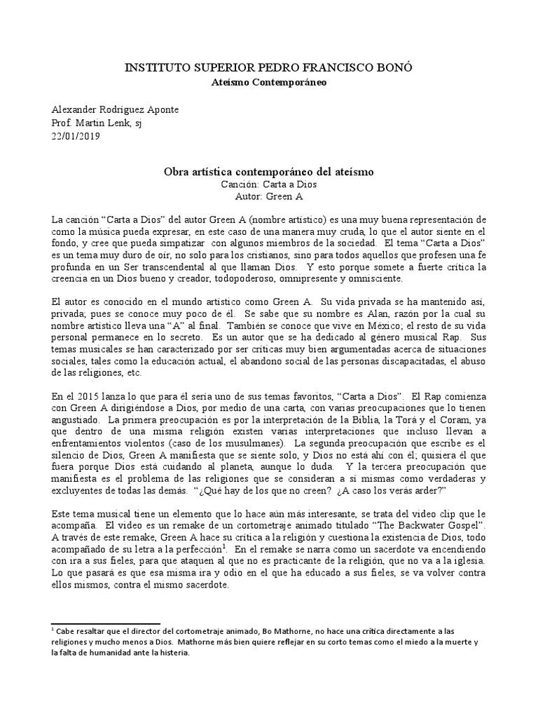 Instituto Superior Pedro Francisco Bono Ateismo Contemporaneo Ateismo Dios scribd