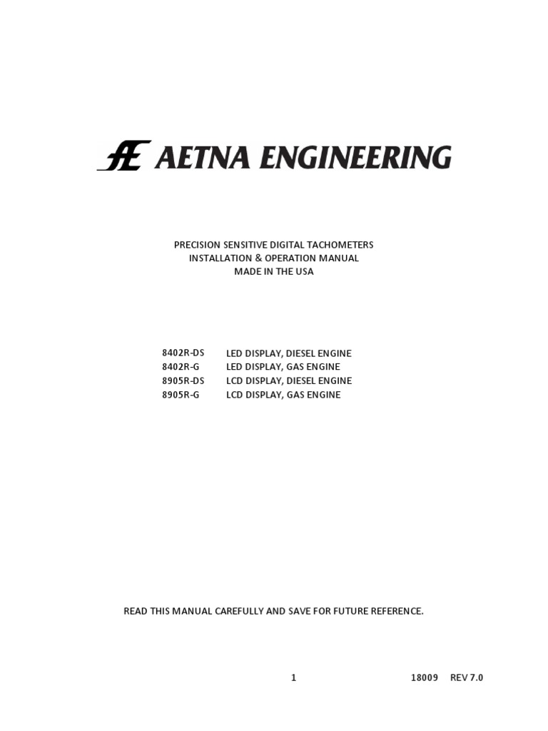 Aetna Tachometer ManualRev7.0 PDF Ignition System Electrical Wiring
