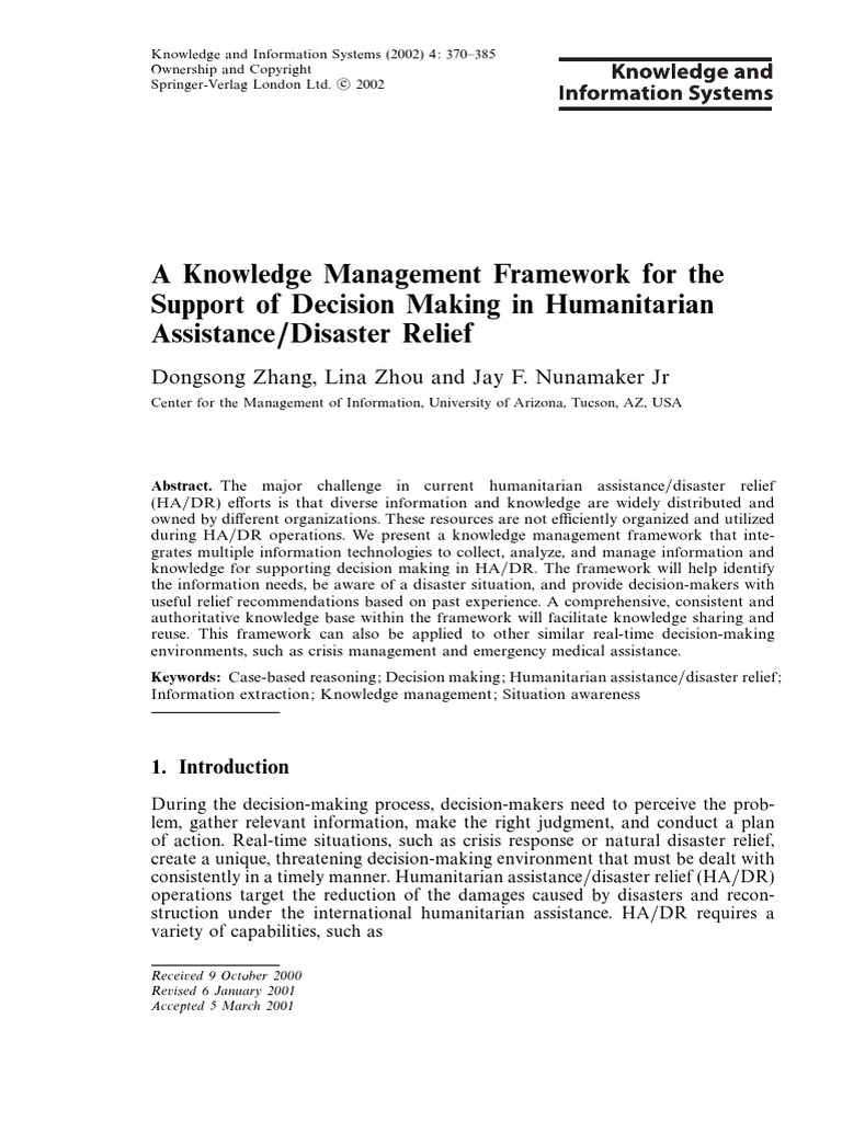 A Knowledge Management Framework For The Support of Decision Making in ...