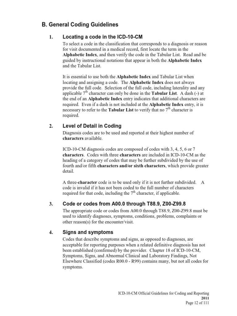 B. General Coding Guidelines: 1. Locating A Code in The ICD-10-CM | PDF ...