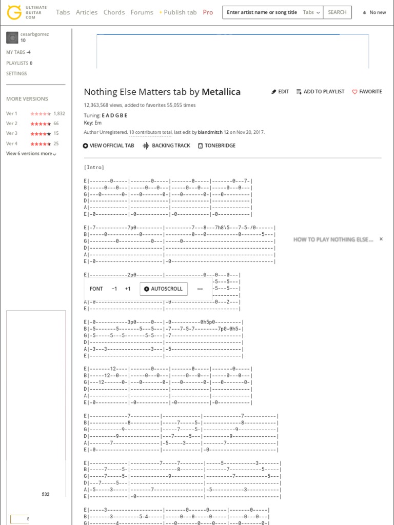 NOTHING ELSE MATTERS TAB by Metallica @ | PDF | Music Industry | Guitars