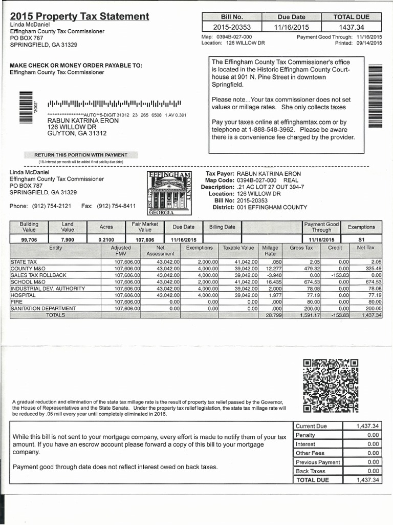 2015 Property Tax Statement Due Date Total Due PDF Property Tax