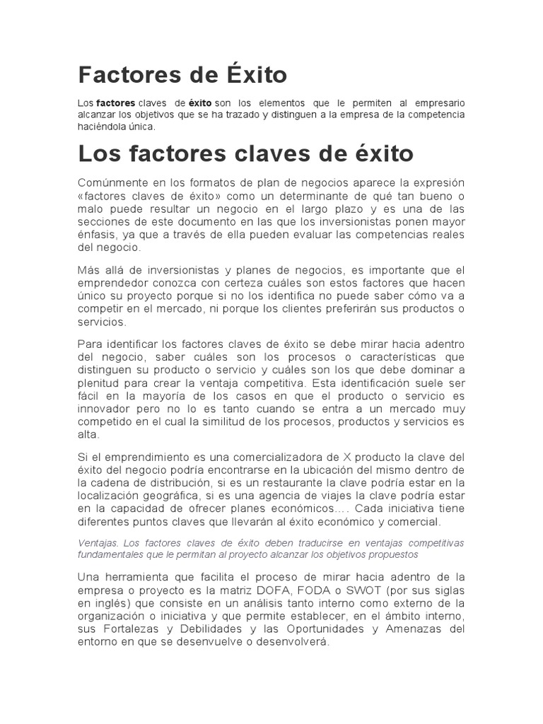 Factores de Exito | PDF | Análisis FODA | Iniciativa empresarial