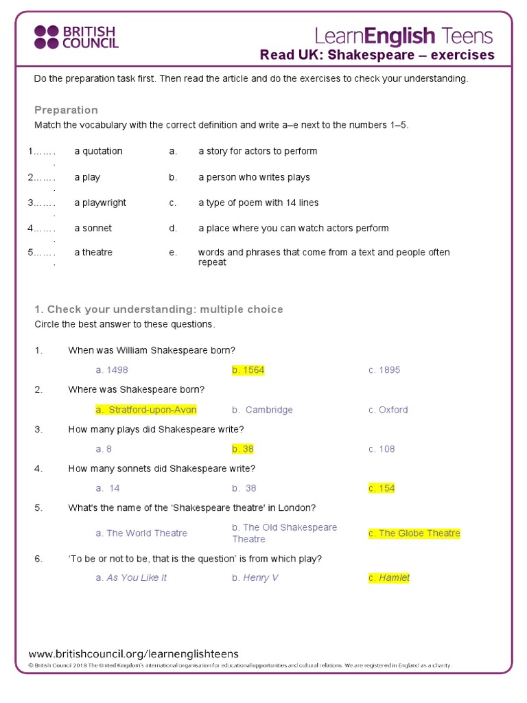 Shakespeare Exercises for Teens | PDF | The Merchant Of Venice ...