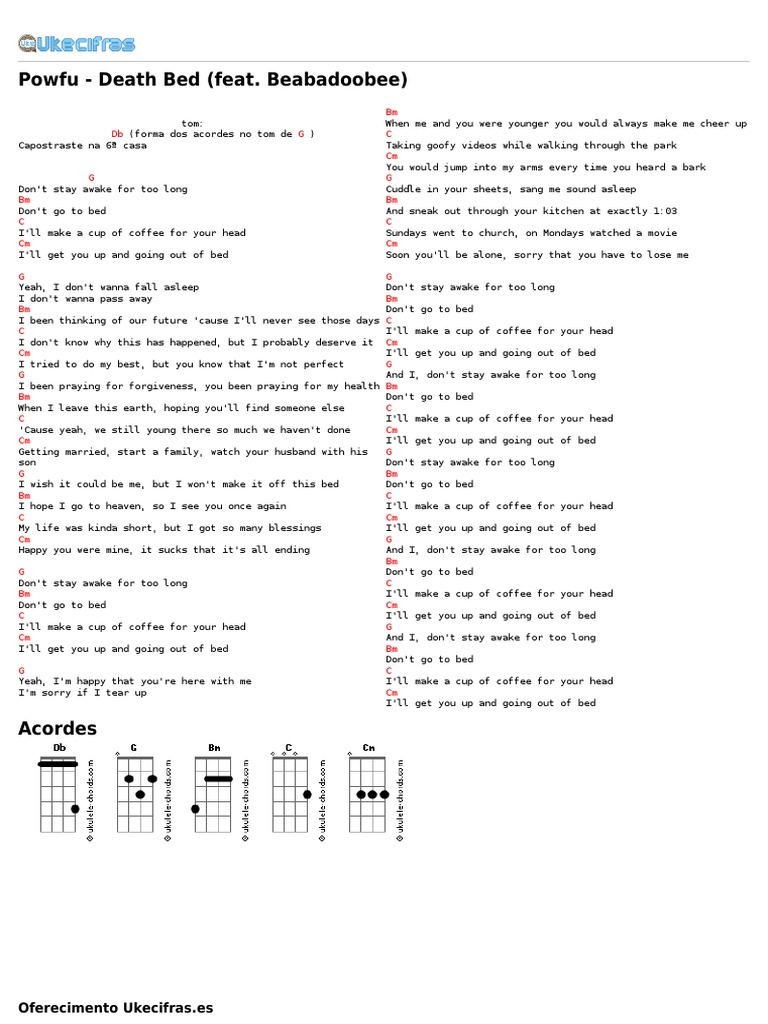 Powfu Death Bed Feat Beabadoobee Uke Cifras Pdf