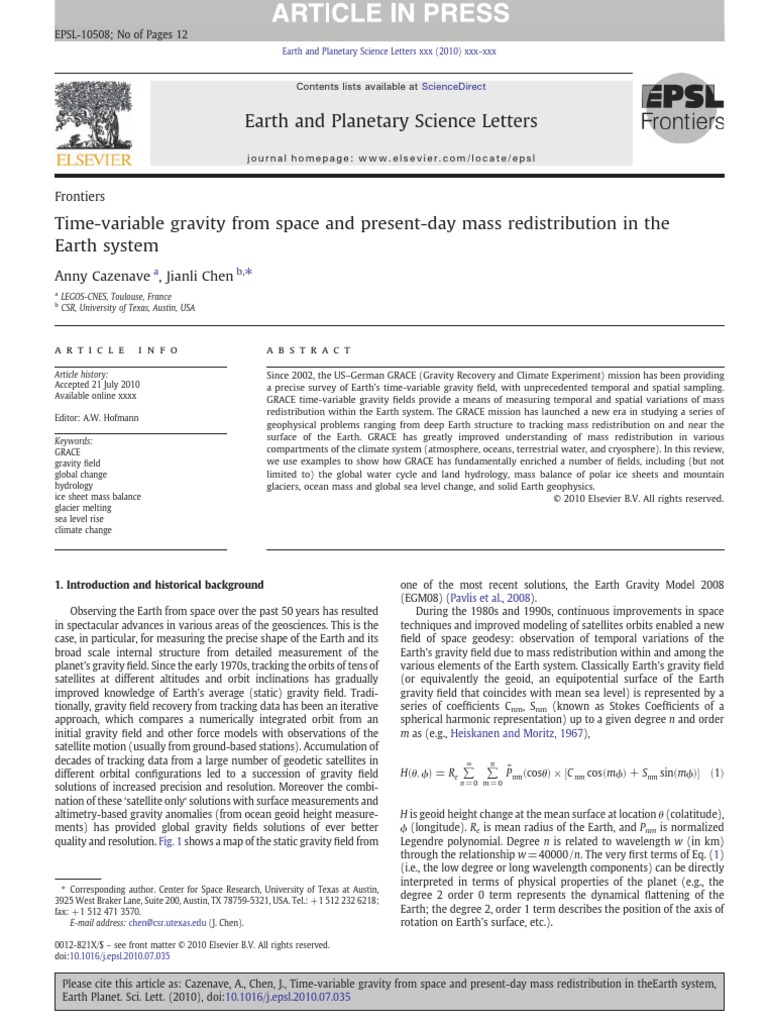 Earth and Science Letters Anny Cazenave, Jianli Chen PDF