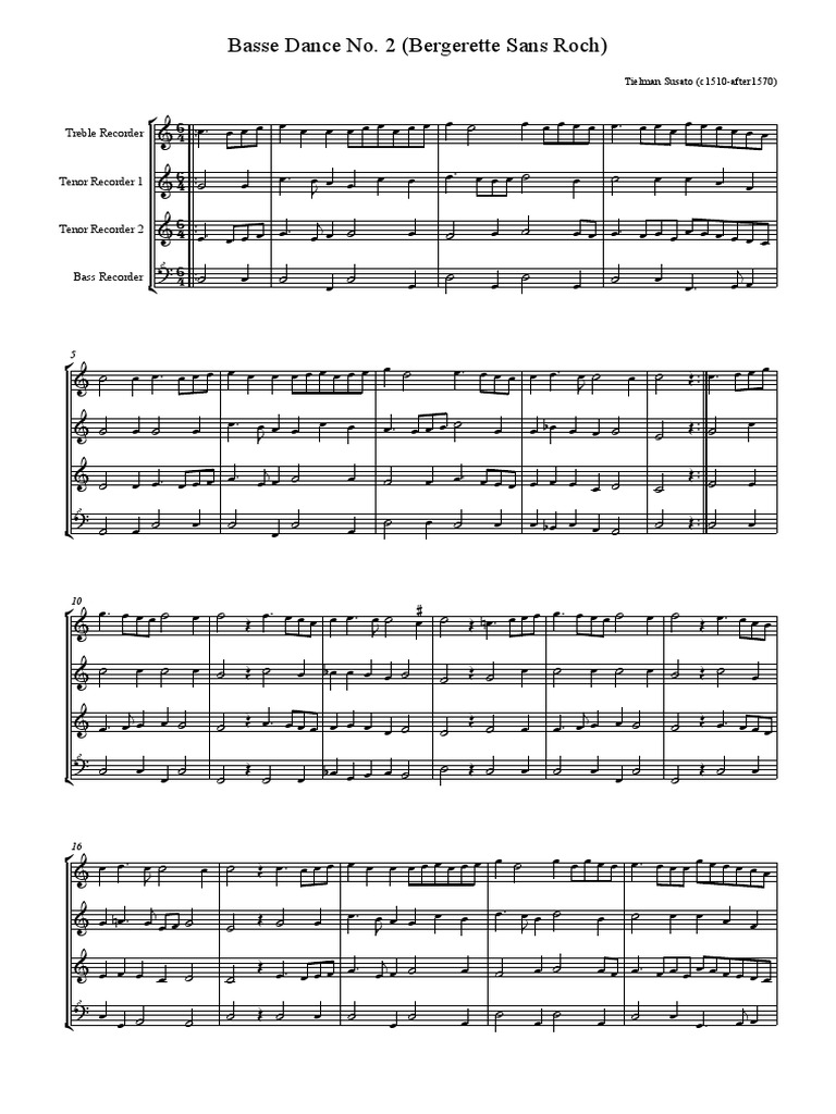 Basse Dance No. 2 (Bergerette Sans Roch) Treble Recorder PDF