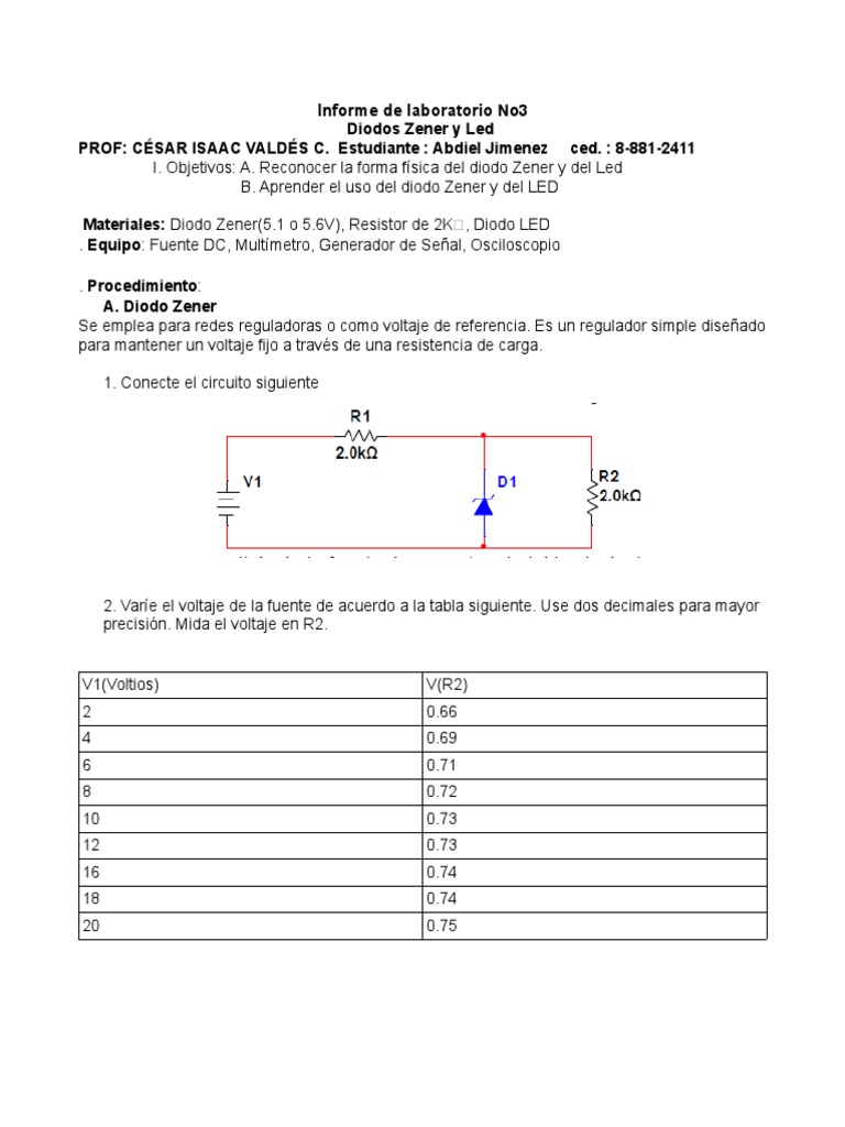 Diodos Zener y LED: Informe de Laboratorio | PDF | Diodo emisor de luz ...