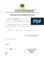 Certification of Assumption To Duty: CS Form No. 4