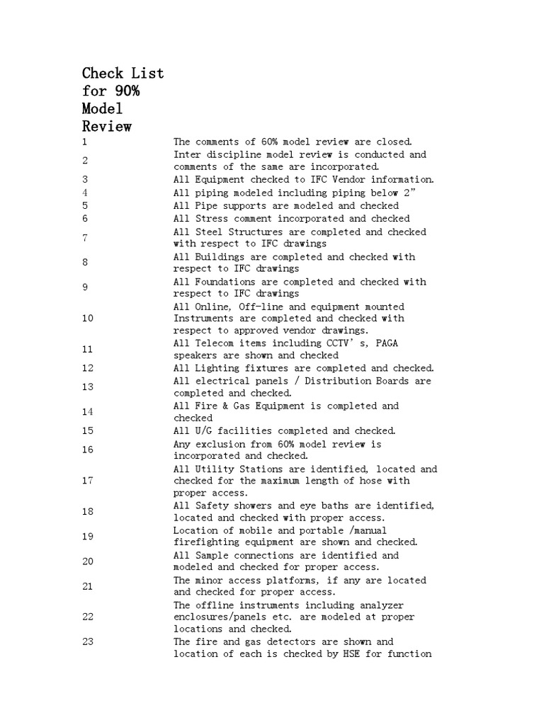 Check List For 90% Model Review | PDF | Pump | Valve