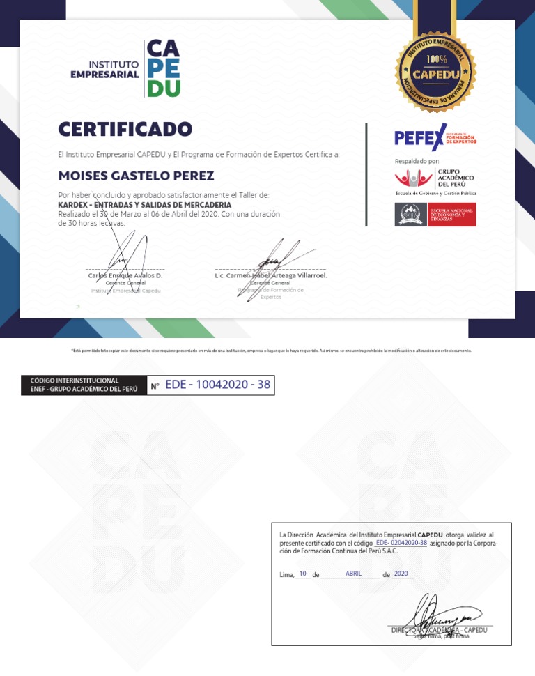 Certificado taller kardex | PDF | Business