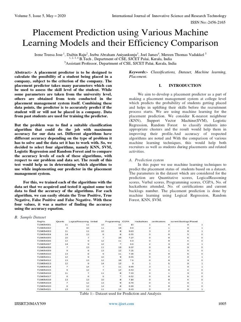 Placement Prediction Using Various Machine Learning Models and Their ...