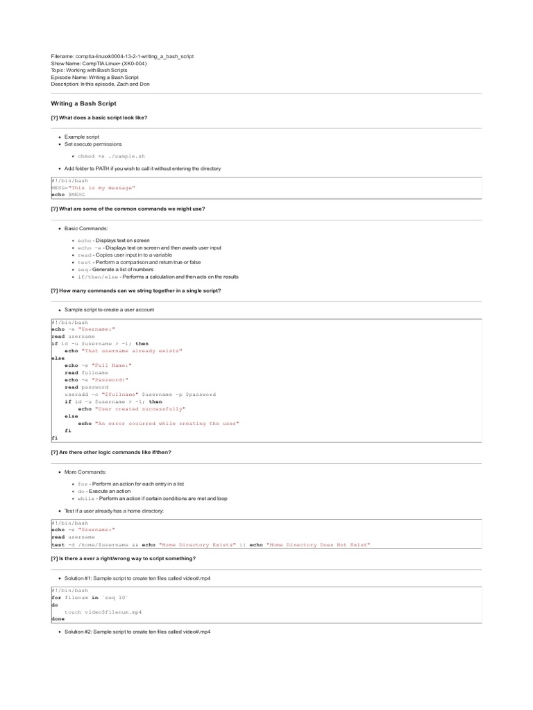 Writing Effective Bash Scripts | PDF