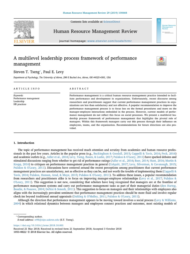 A Multilevel Leadership Process Framework of Performance Management PDF ...