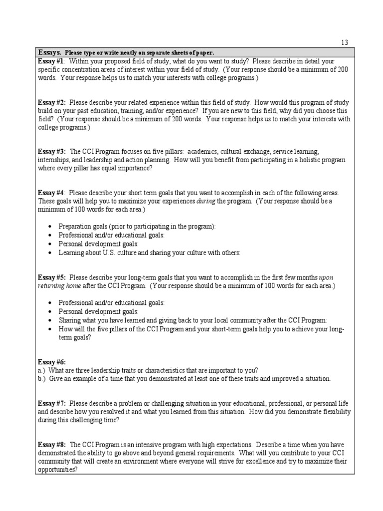 CCI Program: Essays for Application | PDF | Service Learning | Goal