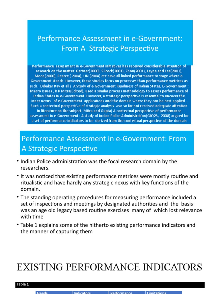 Performance Assessment in E-Government: From A Strategic Perspective ...