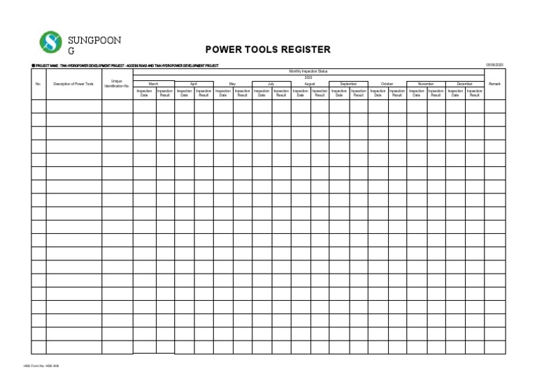 HSE Form No.6 Power Tools Register | PDF