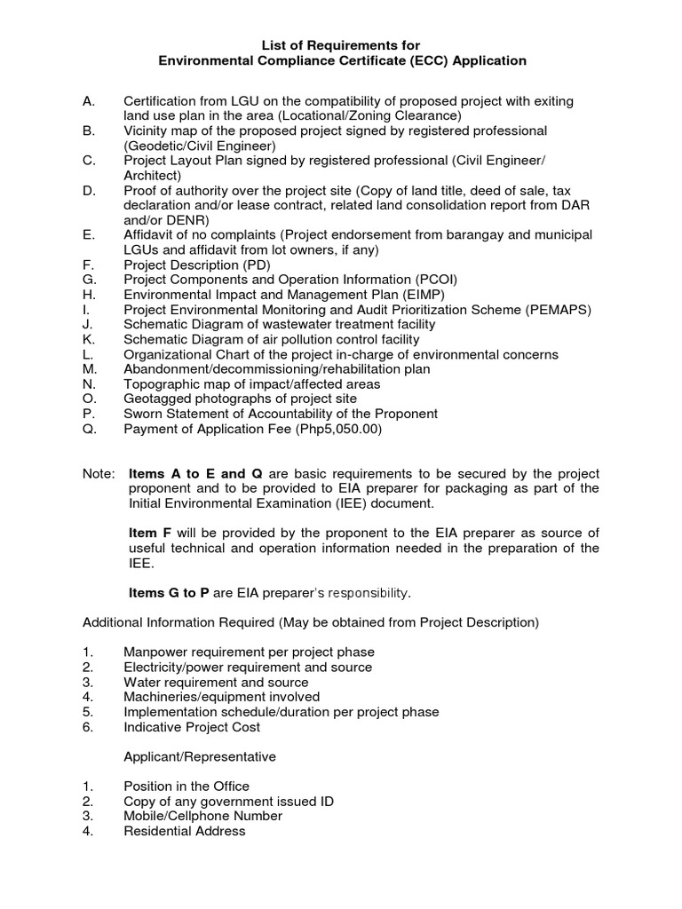 ECC Application Requirements Checklist | PDF