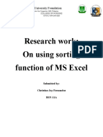 Research Work: On Using Sorting Function of MS Excel: Virgen Milagrosa University Foundation