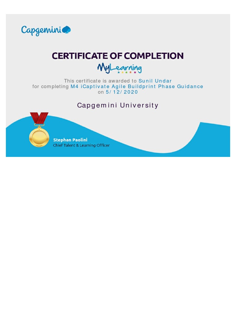 Capgemini University This Certificate Is Awarded To For Completing On