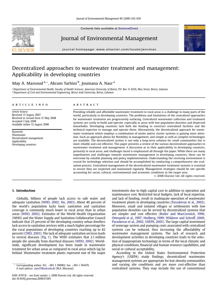 Decentralized Approaches To Wastewater Treatment and Management